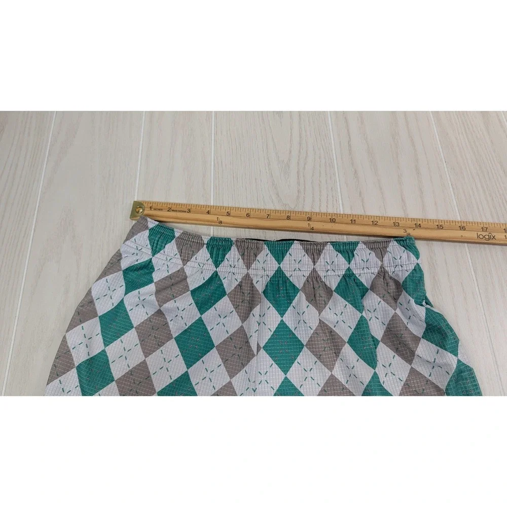 Flow Society Shorts Youth Small Green Grey Argyle Lacrosse Athletic Mesh